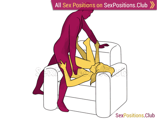 Sex position #274 - Sensual touch (on the armchair). (anal sex, right angle, standing). Kamasutra - Photo, picture, image