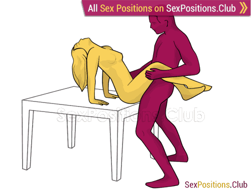 Sex position #408 - Holiday (on the table). (right angle, standing). Kamasutra - Photo, picture, image