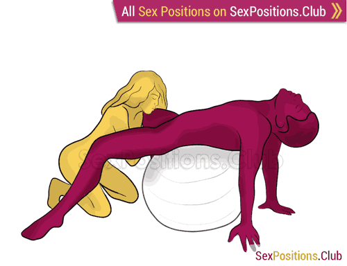 Sex position #423 - Moan (on the ball). (oral sex, blowjob, kneeling). Kamasutra - Photo, picture, image