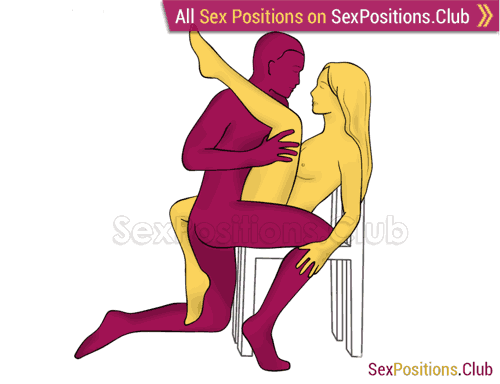 Sex position #355 - Bowstring (on the chair). (face to face, kneeling). Kamasutra - Photo, picture, image