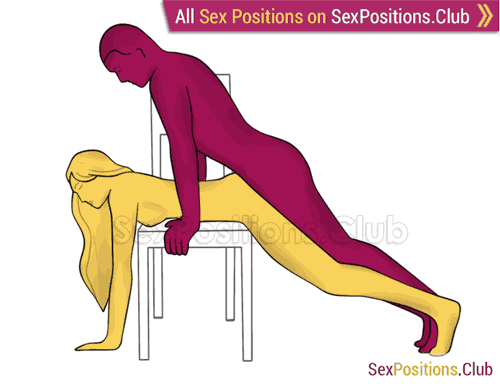 Sex position #457 - Hameleon (on the chair). (anal sex, doggy style, from behind, rear entry). Kamasutra - Photo, picture, image