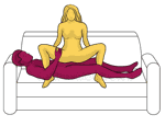 Sex position #398 - Night-fly (on the sofa). (anal sex, woman on top, criss cross). Kamasutra - Photo, picture, image