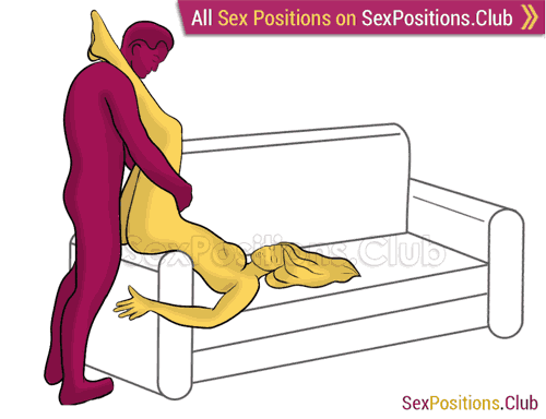 Sex position #485 - Descent (on the sofa). (anal sex, from behind, right angle, standing). Kamasutra - Photo, picture, image