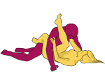 Sex position #127 - Acrobat. (face to face, lying down, man on top). Kamasutra - Photo, picture, image