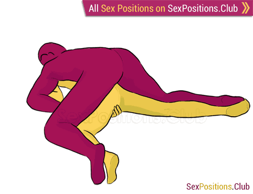 Sex position #71 - Lazy Dog. (from behind, lying down, man on top, rear entry). Kamasutra - Photo, picture, image