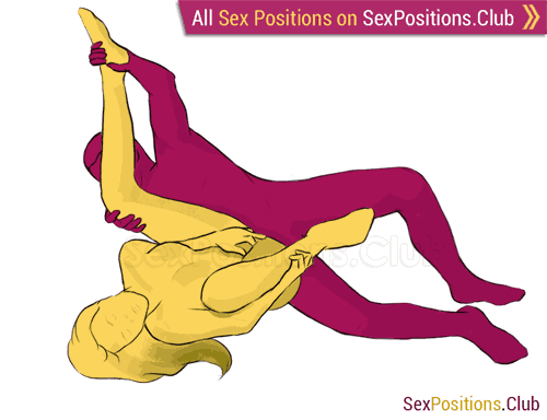 Sex position #204 - T Square. (criss cross, lying down, sideways). Kamasutra - Photo, picture, image