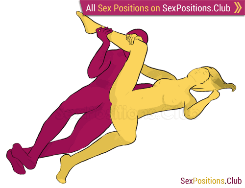 Sex position #214 - Unicorn. (criss cross, lying down, sideways). Kamasutra - Photo, picture, image