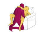 Sex position #365 - French Kiss (on the armchair). (face to face, kneeling). Kamasutra - Photo, picture, image