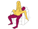 Sex position #400 - Orgazm generator (on the armchair). (cowgirl, woman on top, sitting). Kamasutra - Photo, picture, image