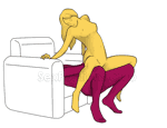 Sex position #421 - Spanish sunset (on the armchair). (woman on top, from behind, sitting). Kamasutra - Photo, picture, image