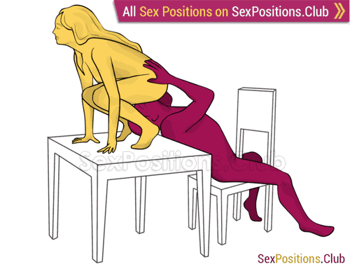 Sex position #301 - Feeder (on the table). (oral sex, cunnilingus, woman on top). Kamasutra - Photo, picture, image