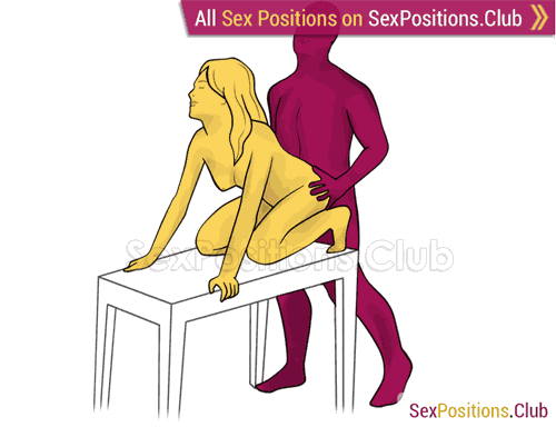Sex position #415 - Penguin (on the table). (anal sex, doggy style, from behind, rear entry, standing). Kamasutra - Photo, picture, image