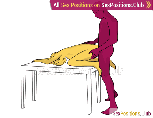 Sex position #454 - Worship (on the table). (anal sex, doggy style, from behind, rear entry, standing). Kamasutra - Photo, picture, image