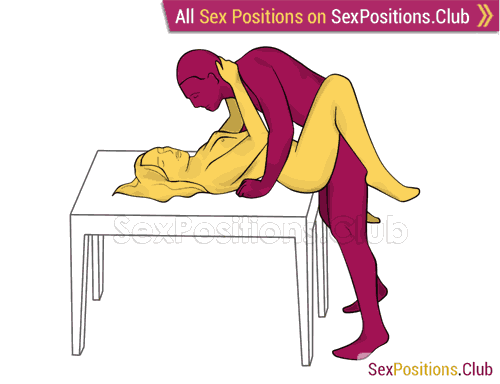 Sex position #313 - Chef (on the table). (face to face, man on top, standing). Kamasutra - Photo, picture, image