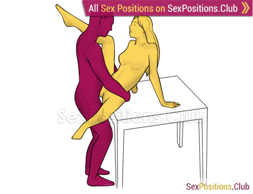 Sex position #327 - Slow dance (on the table). (face to face, standing). Kamasutra - Photo, picture, image