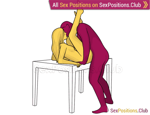Sex position #339 - Temptation (on the table). (face to face, right angle, standing). Kamasutra - Photo, picture, image