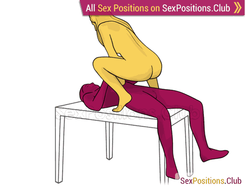 Sex position #366 - Downstroke (on the table). (anal sex, cowgirl, woman on top). Kamasutra - Photo, picture, image