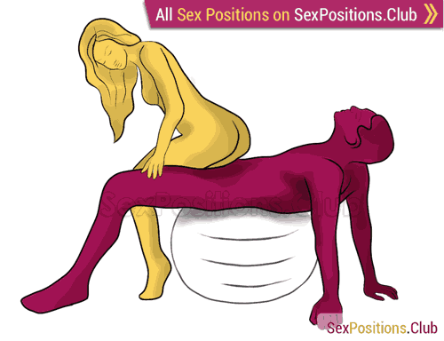 Sex position #251 - Soft landing (on the ball). (anal sex, cowgirl, woman on top, from behind). Kamasutra - Photo, picture, image