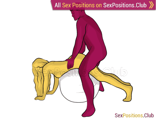 Sex position #409 - Punishment (on the ball). (anal sex, doggy style, from behind, rear entry, standing). Kamasutra - Photo, picture, image
