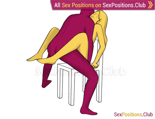 Sex position #451 - Сounterblow (on the chair). (face to face, standing). Kamasutra - Photo, picture, image