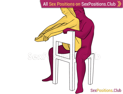 Sex position #383 - Backrest (on the chair). (anal sex, woman on top, from behind, sitting). Kamasutra - Photo, picture, image