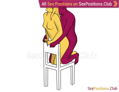 Sex position #307 - Desert island (on the chair). (anal sex, from behind, rear entry, kneeling). Kamasutra - Photo, picture, image