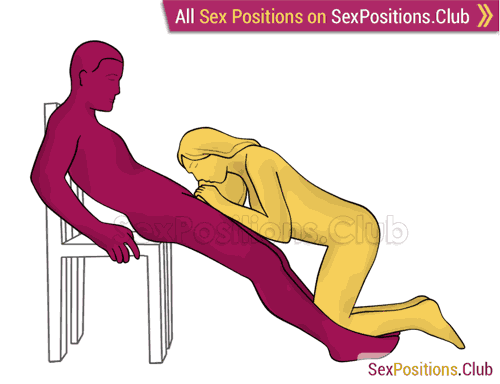 Sex position #490 - Snake charmer (on the chair). (oral sex, blowjob, kneeling). Kamasutra - Photo, picture, image