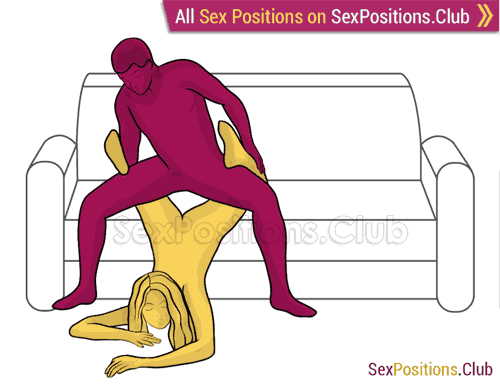Sex position #463 - Mountain сreek (on the sofa). (from behind, rear entry, man on top, reverse, standing). Kamasutra - Photo, picture, image