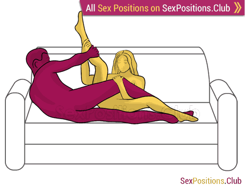 Sex position #257 - Hostage (on the couch). (anal sex, criss cross, sideways, lying down). Kamasutra - Photo, picture, image