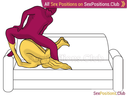 Sex position #440 - Thor's hammer (on the sofa). (man on top, reverse, standing). Kamasutra - Photo, picture, image