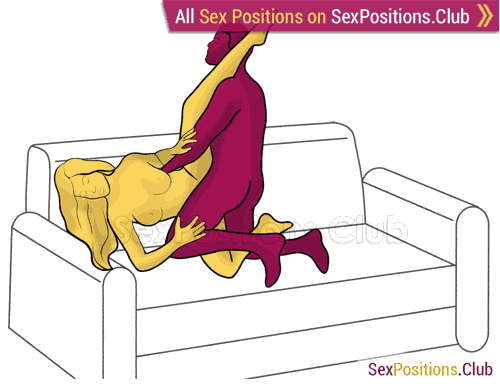 Sex position #476 - Harp (on the couch). (right angle, kneeling). Kamasutra - Photo, picture, image