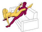 Sex position #419 - V formation (on the couch). (woman on top, reverse, sitting). Kamasutra - Photo, picture, image