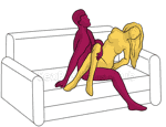 Sex position #348 - Tulip. (on the couch, right angle, sitting). Kamasutra - Photo, picture, image