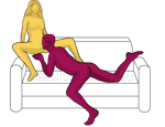 Sex position #479 - Ladies' man (on the sofa). (oral sex, cunnilingus, sitting). Kamasutra - Photo, picture, image