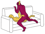 Sex position #433 - Bung (on the couch). (anal sex, from behind, right angle). Kamasutra - Photo, picture, image
