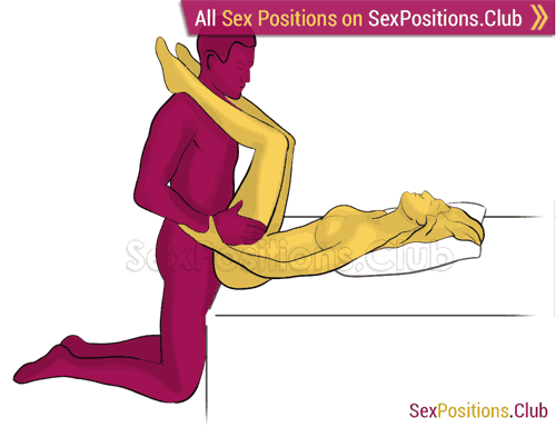 Sex position #410 - Riverside (on the bed). (anal sex, right angle, kneeling). Kamasutra - Photo, picture, image