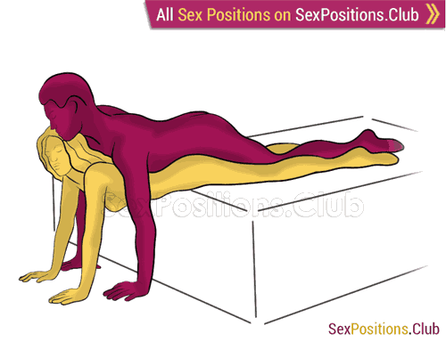 Sex position #438 - Magic carpet (on the bed). (anal sex, from behind, rear entry, man on top, lying down). Kamasutra - Photo, picture, image