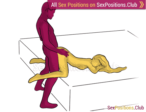 Sex position #489 - Сhibi (on the bed). (anal sex, doggy style, from behind, rear entry, standing). Kamasutra - Photo, picture, image