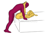 Sex position #483 - Сatapult (on the bed). (anal sex, right angle, standing). Kamasutra - Photo, picture, image