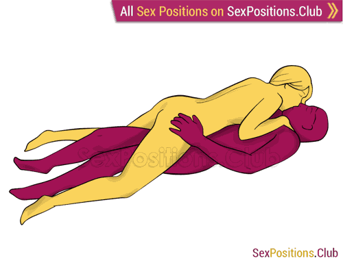 Sex position #283 - Lizard. (woman on top, face to face, spooning, lying down). Kamasutra - Photo, picture, image