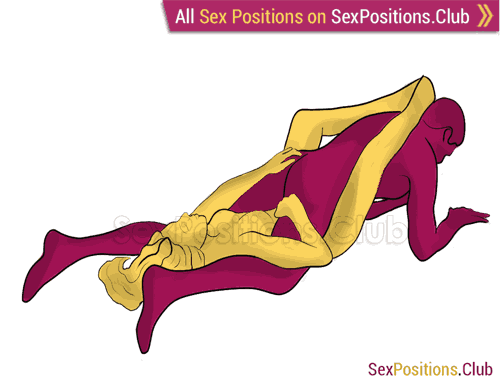 Sex position #364 - Snow angel. (reverse, man on top, lying down). Kamasutra - Photo, picture, image