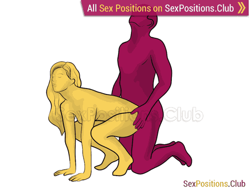 Sex position #306 - Low start. (anal sex, doggy style, from behind, rear entry, kneeling). Kamasutra - Photo, picture, image
